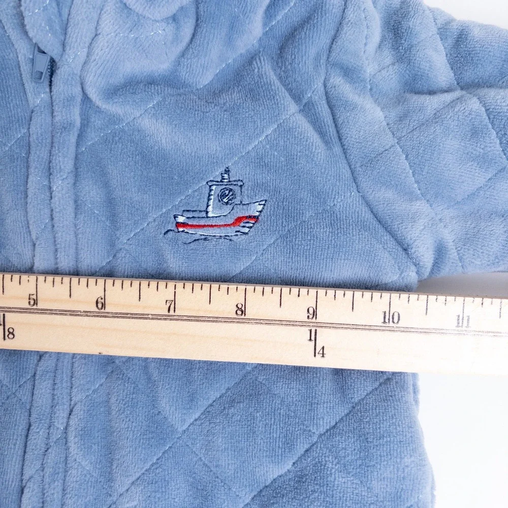 Laura Ashley Pram Suit Baby‎ 6-9M Blue Quilted Velour Nautical Hooded Outerwear